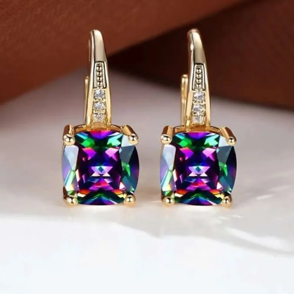 ✨✨🆕✨ Elegant Plated Purple Iridescent Simulated Gem Drop Earrings✨